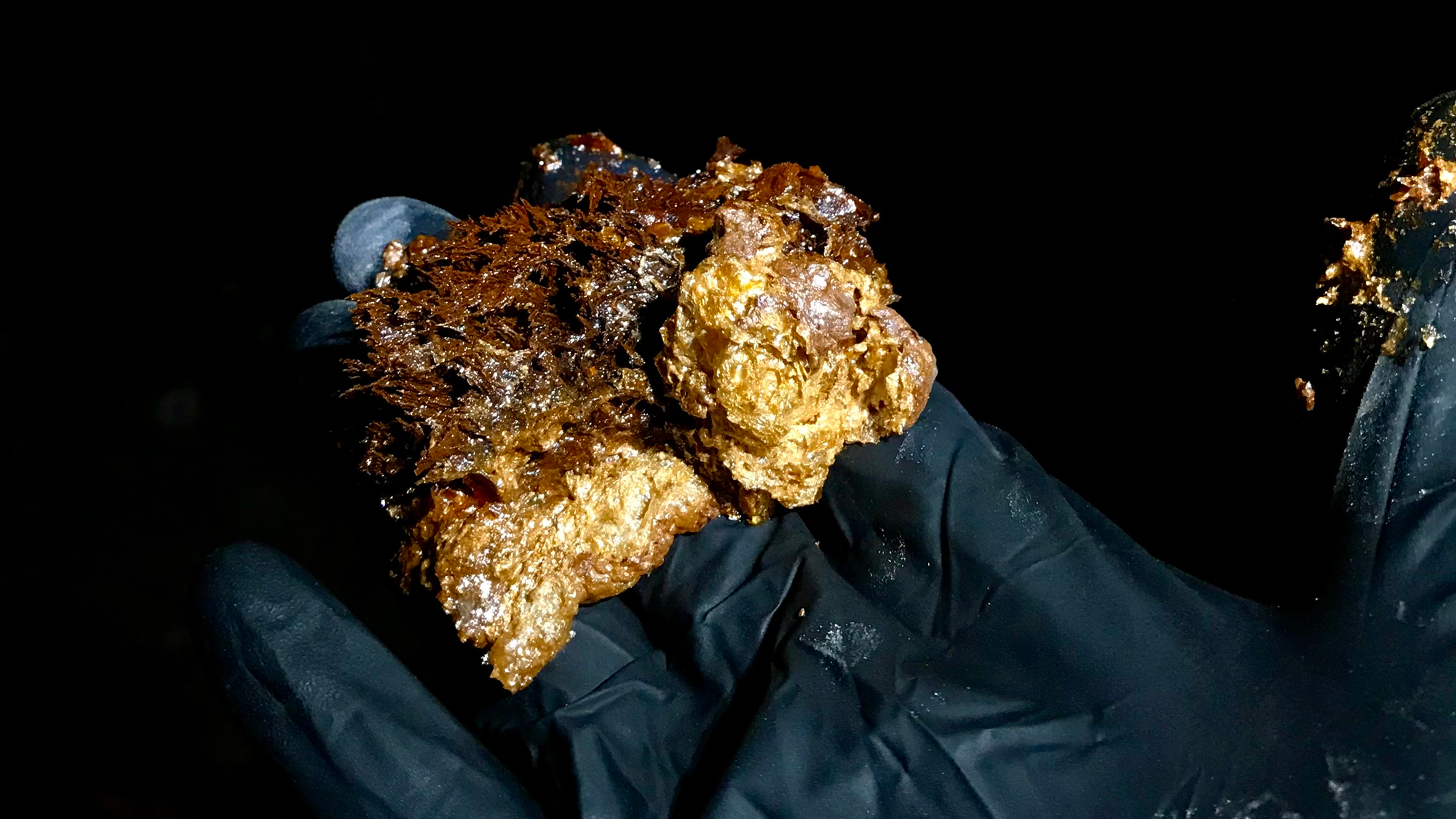 2. An iron oxide microbial mat that develops in the outflow channels from the boreholes drilled at the Soudan Underground Iron Mine in northern Minnesota. Credit: Cody Sheik