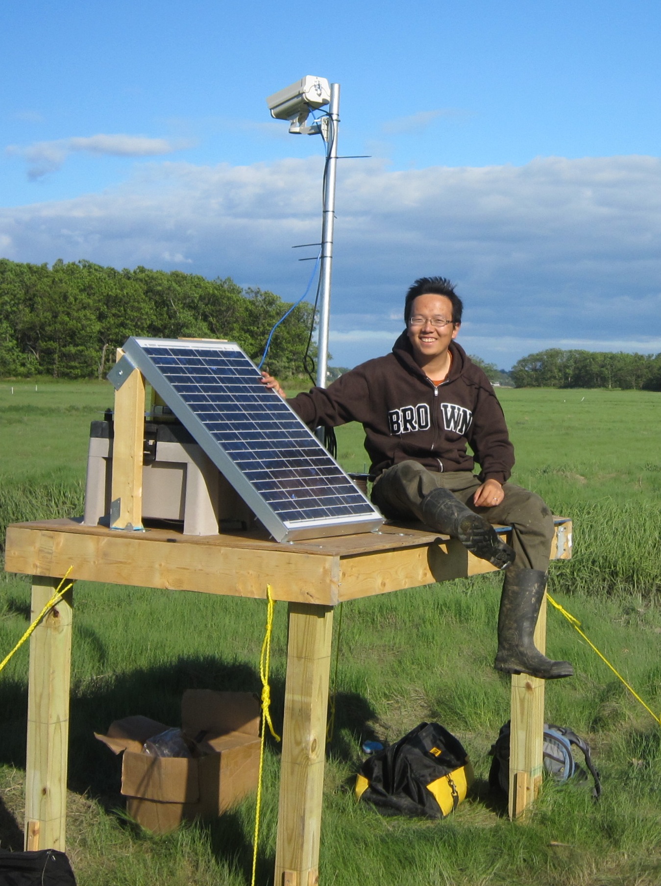 Xi Yang in the field at the Plum Island Ecosystems LTER.